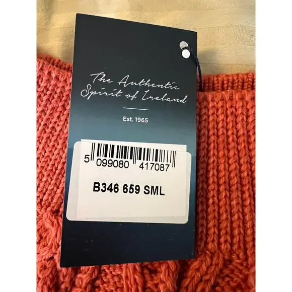 ARAN Woollen Mills merino wool cable knit midi form fit burnt orange skirt NWT